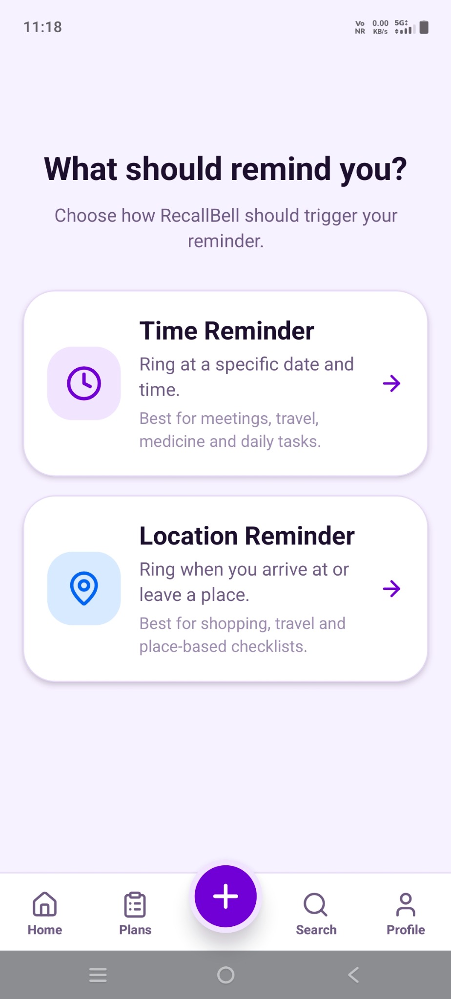 Time and location reminder options
